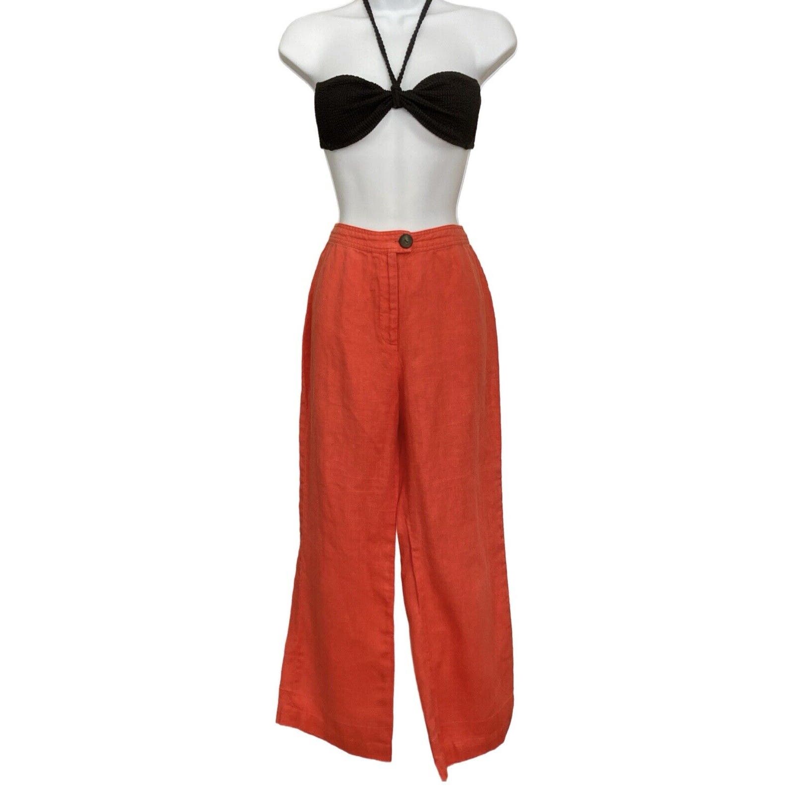 Mara Hoffman Rust Orange Straight-Leg Linen Pants